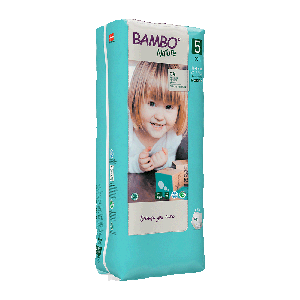 Bambo Nature Plenkové Kalhotky Navlékací 5, (11-17 kg / 24-37 lbs), 38 kusů