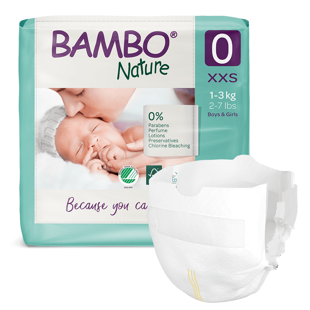 Bambo Nature diapers size 0 packaging with diaper